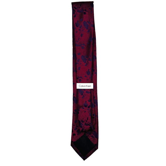 Calvin Klein Dark Red Floral Designer Tie Silk Necktie - Picture 2 of 2